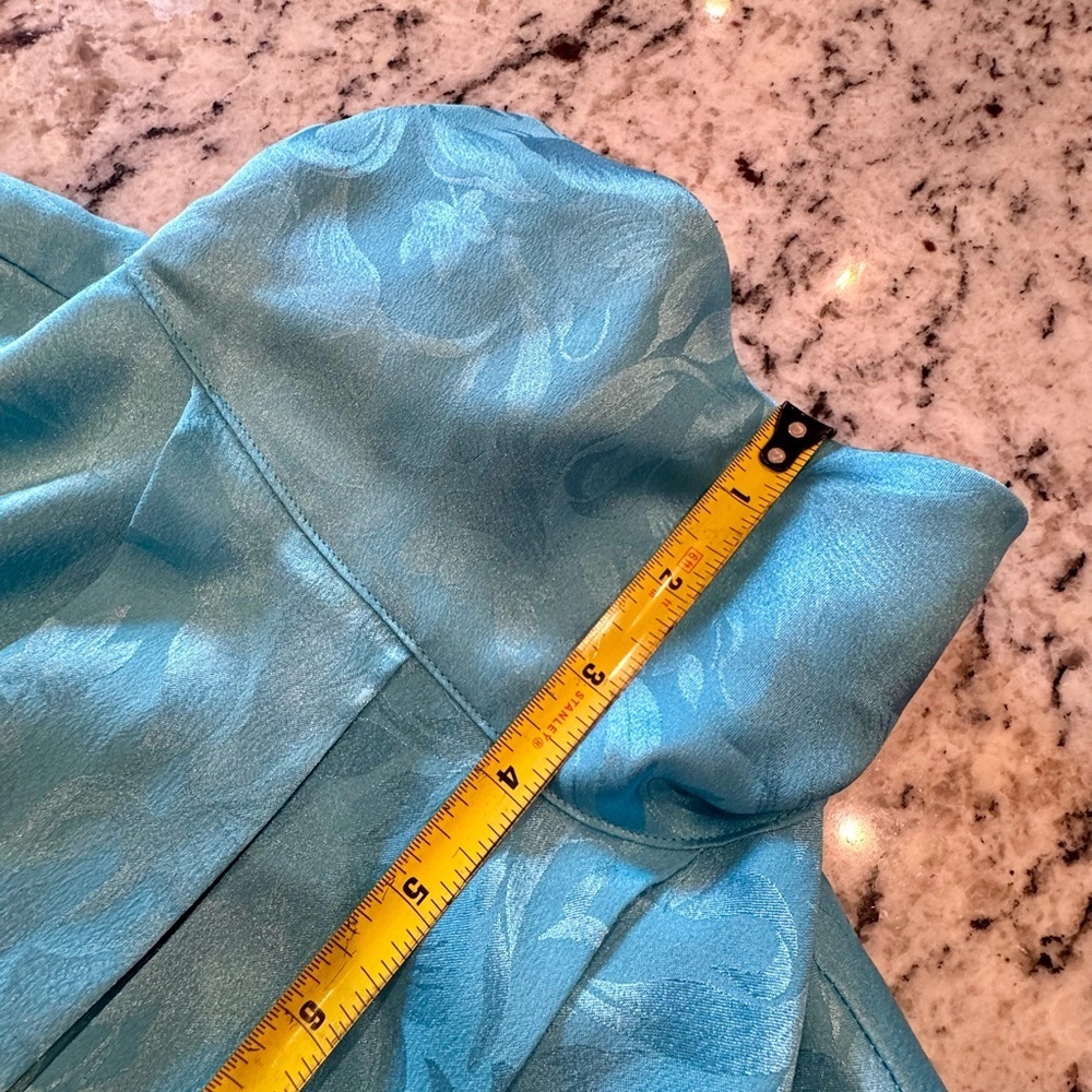Vintage Teal Jacquard High Neck Satin Blouse Small - Picture 8 of 11